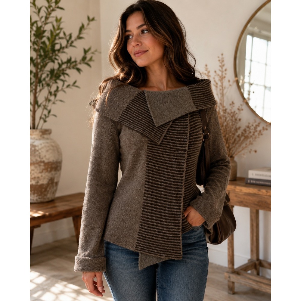 Italian Wool Lagenlook Asymmetric Cardigan A. IDA Jacket Women SMALL
